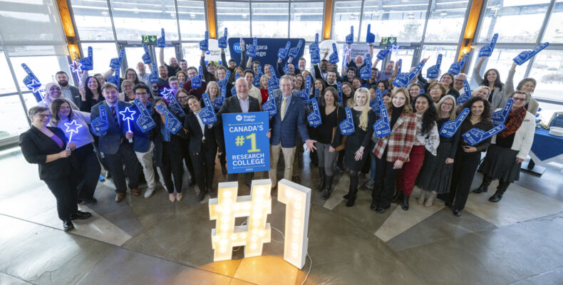 Niagara College President Sean Kennedy and college employees, including members of the Research and Innovation team