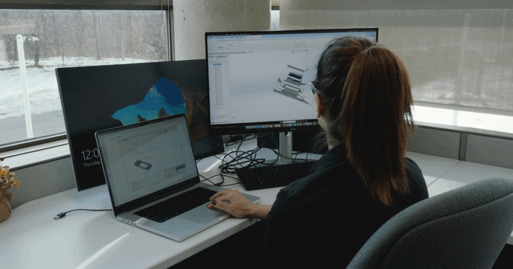 Laya Abdoliafaghan, Mechanical Engineering student at Centennial College, pictured working on the universal charging solution prototype.